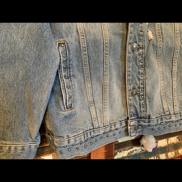 NWT FREE PEOPLE Cotton Studded Denim Jacket XS - Picture 3 of 14